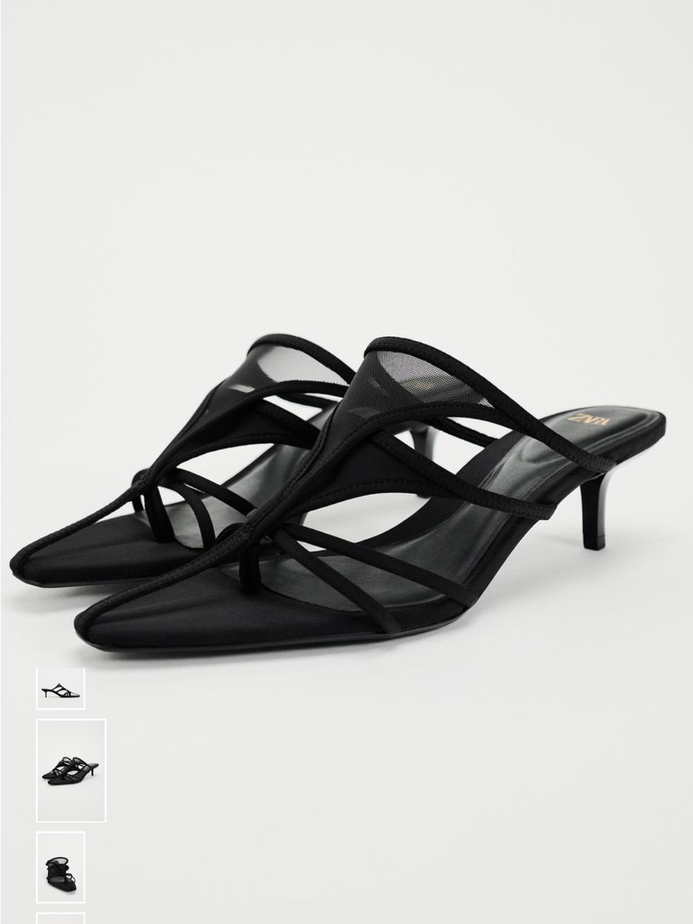 ZARA Black Strappy Square-Toe Mules